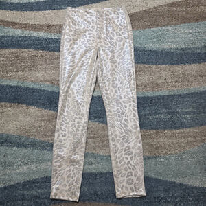 MOTHER Metallic Leopard Print Pants Women’s 26 Silver Stretch Skinny